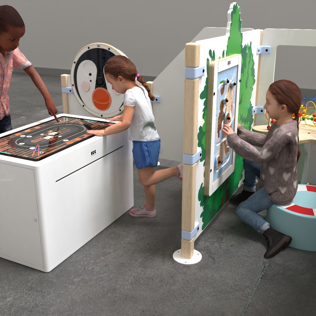 Een complete speelhoek voor kinderen met interactieve elementen en wandspellen